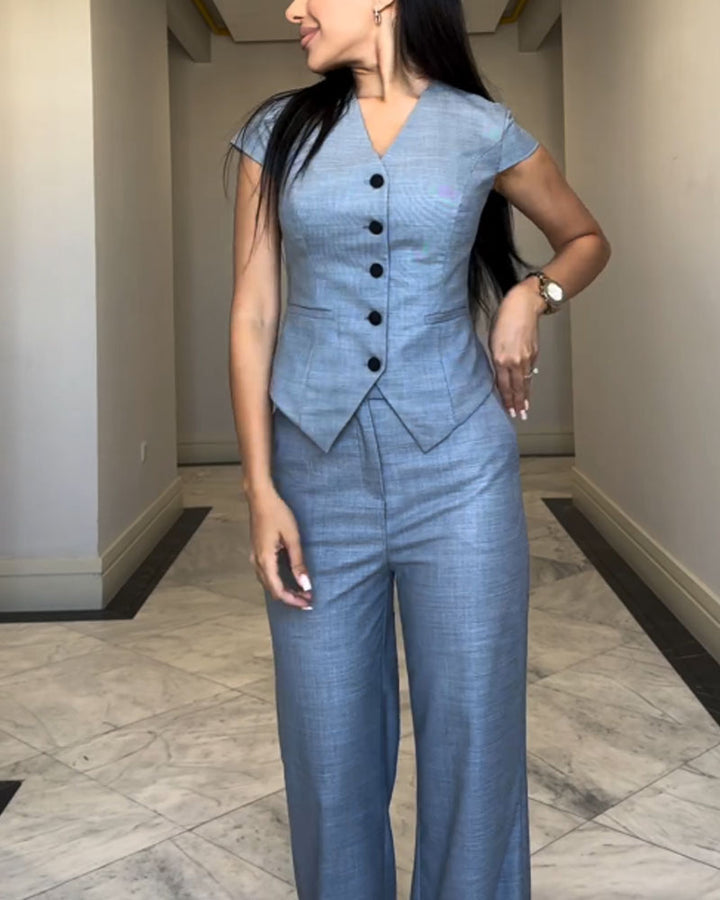 Thea | Set mit V-Ausschnitt Bluse und Hose