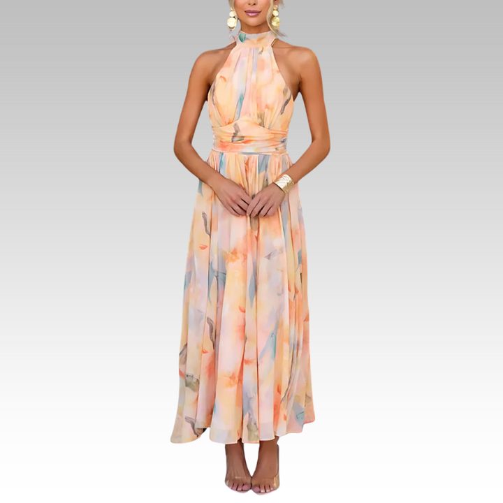 Ena | Elegante taillierte Aquarell-Druckkleid
