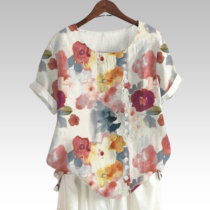 Edith | Lässige Bluse mit Knöpfen und Blumenmustern