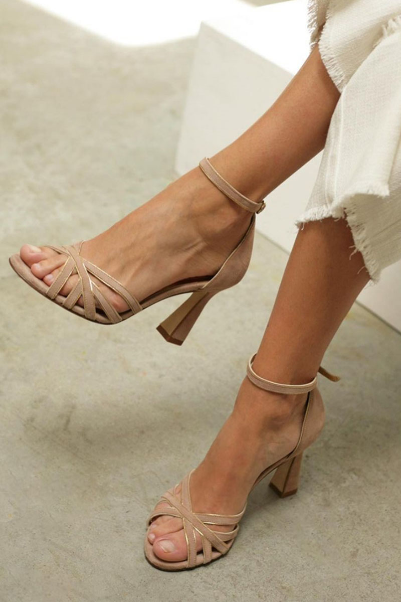 Eleonore | Patchwork-Sandalen mit runder Spitze und feinem Absatz