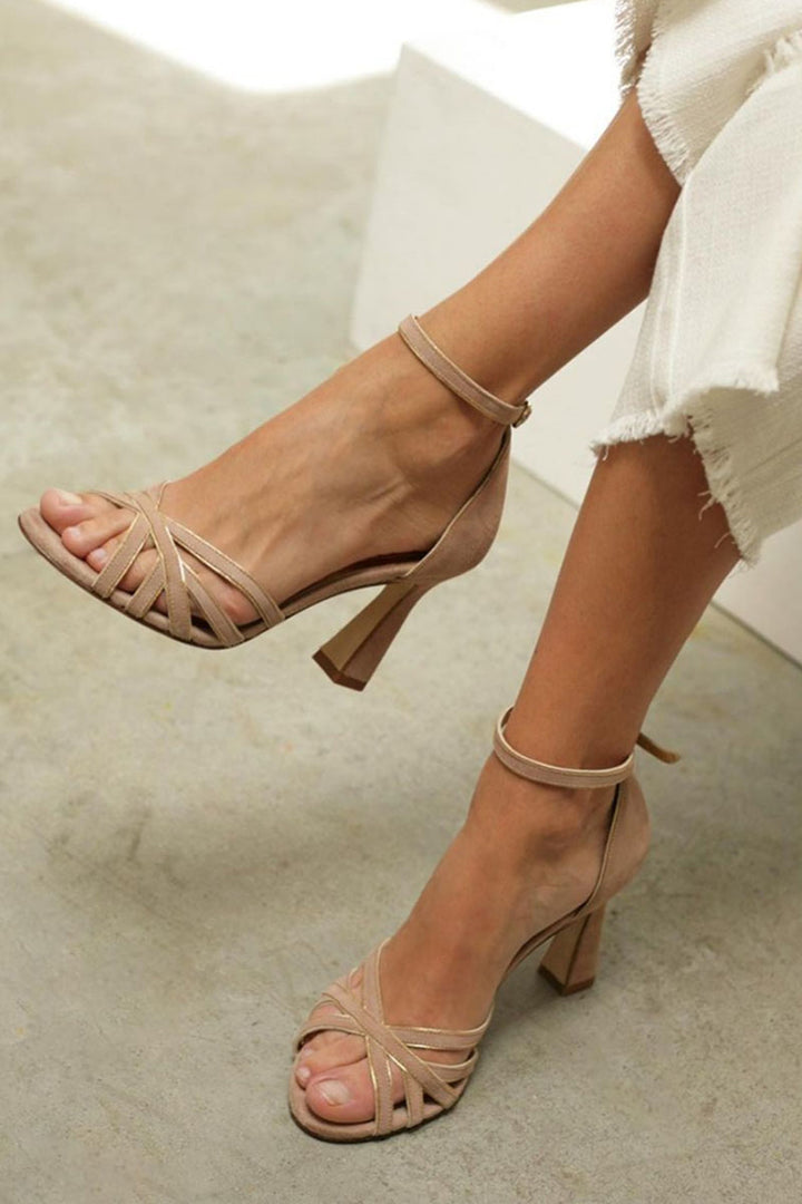 Eleonore | Patchwork-Sandalen mit runder Spitze und feinem Absatz