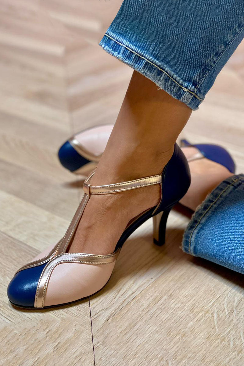Marieke | Bunte und bequeme T-Strap-Pumps mit runder Spitze