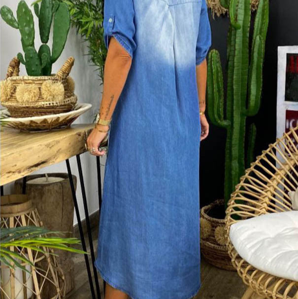 Ottilia | Sommer V-Ausschnitt Halb Denim Kleid