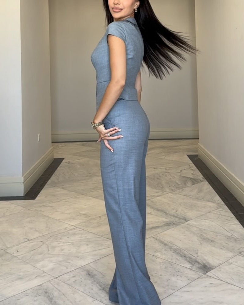 Thea | Set mit V-Ausschnitt Bluse und Hose