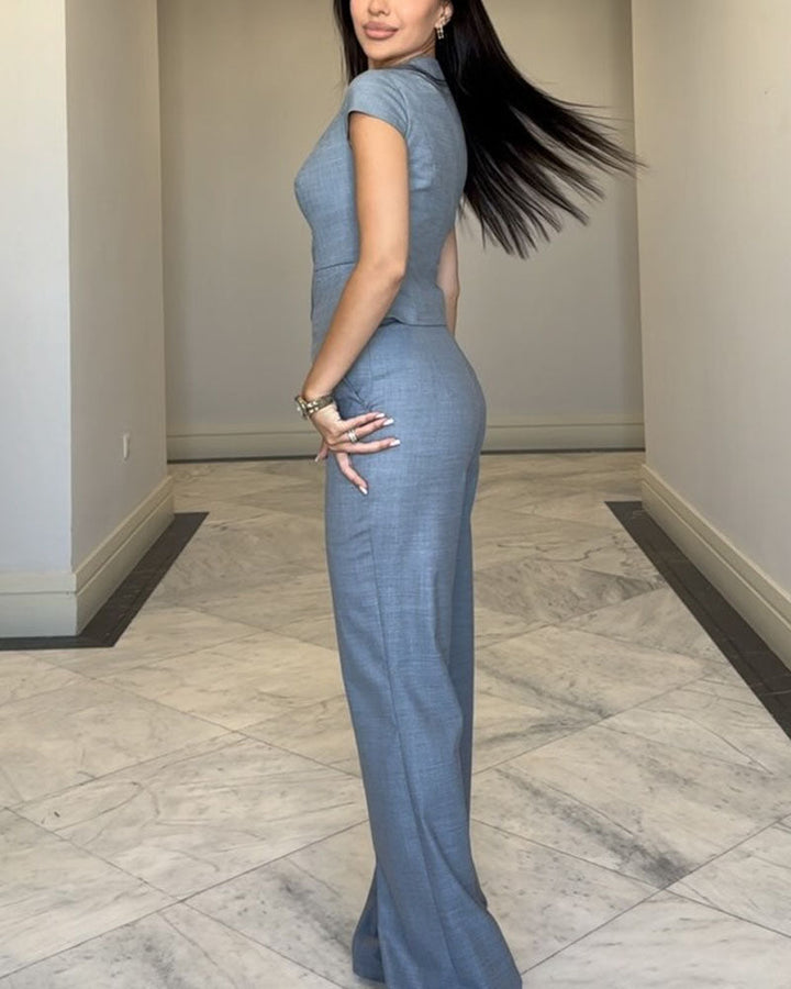 Thea | Set mit V-Ausschnitt Bluse und Hose