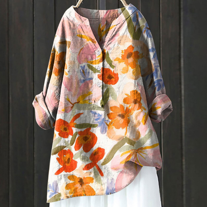 Hildegard | Lange Blumenbluse mit Premium-Qualität