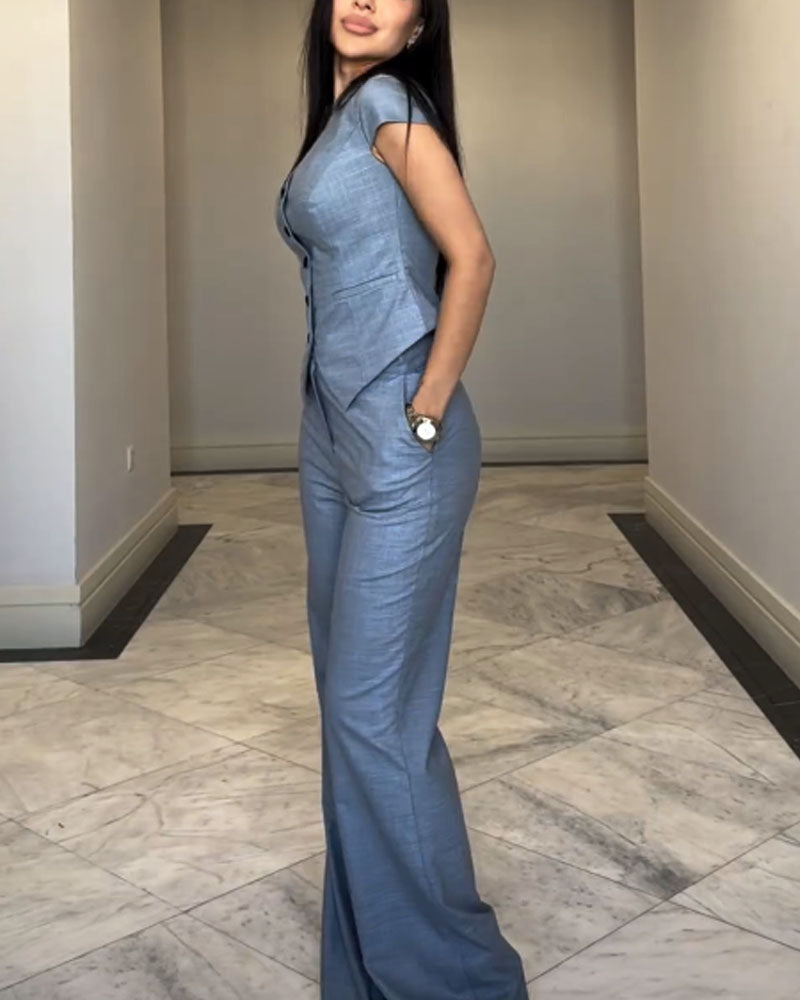 Thea | Set mit V-Ausschnitt Bluse und Hose