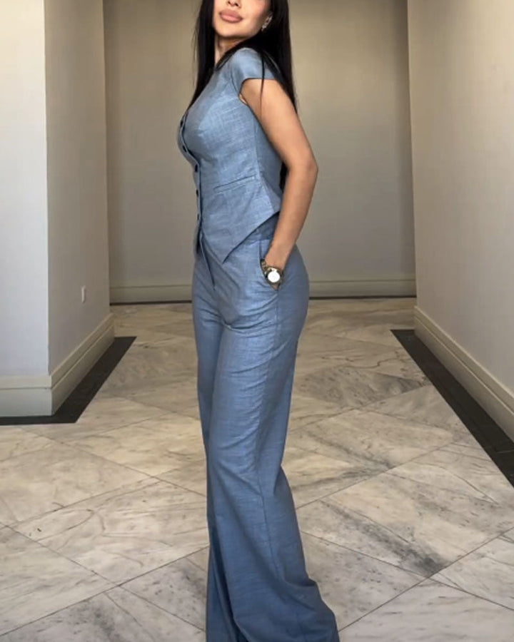 Thea | Set mit V-Ausschnitt Bluse und Hose