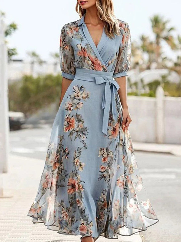 Anika | Florales V-Ausschnitt Midi-Kleid