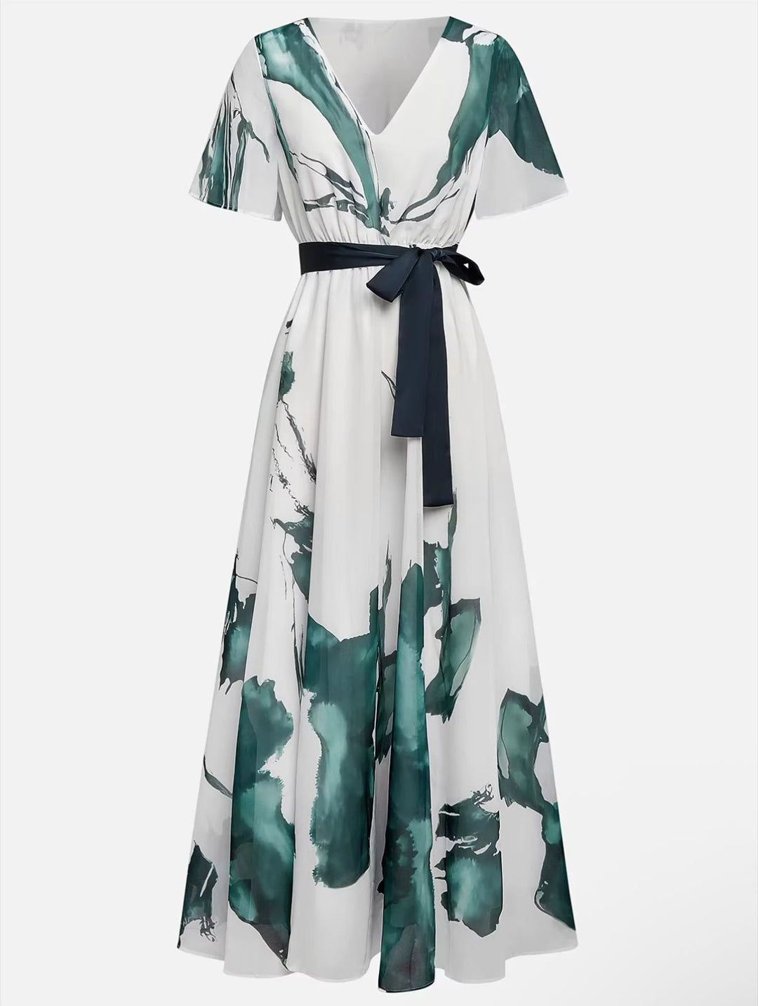 Eleni | Lange Robe mit Aquarellmuster