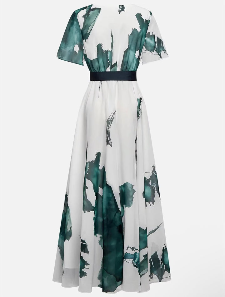 Eleni | Lange Robe mit Aquarellmuster